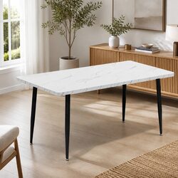 White Dining Table 150cm for 4-6 Seats, Steel Frame