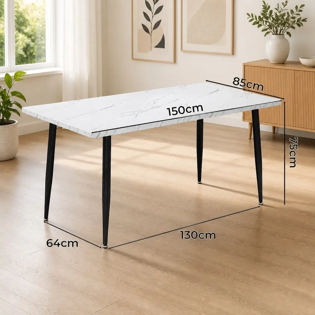 Dining Table 150cm 4-6 Seater Steel Frame MDF Tabletop Home Furniture White