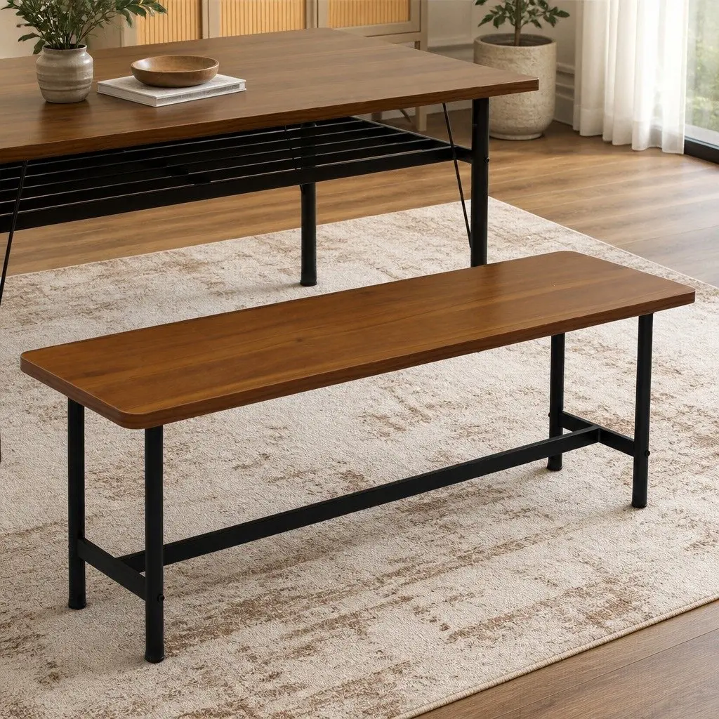 Dining Bench 2 to 3 Seater Easy to Clean 140cm Brown MDF Top Steel Frame