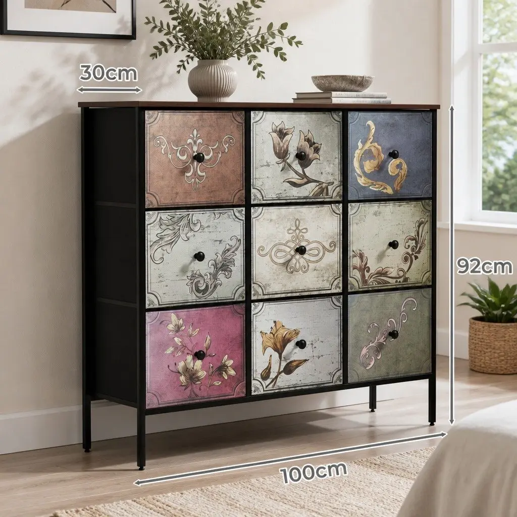 Chest of Drawers Vintage Tallboy Dresser Storage Cabinet Brown 9 Drawer
