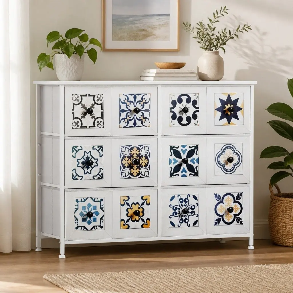 Chest of Drawers Vintage Storage Cabinet 6 Drawer White