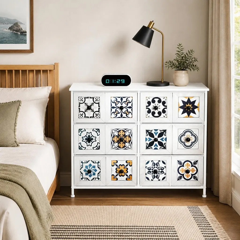 Chest of Drawers Vintage Storage Cabinet 6 Drawer White