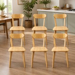 Modern 6-Piece Dining Chair Set in Natural Rubberwood
