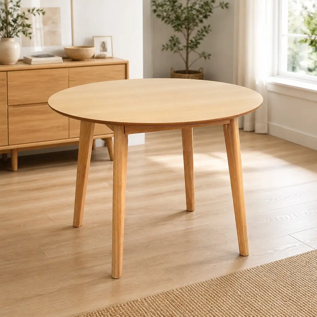 Round Dining Table Natural Rubberwood Frame 100cm Diameter Seats 4-6 Natural Colour