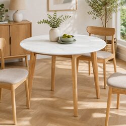 Round Dining Table 100cm White MDF and Rubberwood