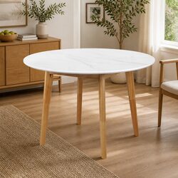 Round Dining Table 120cm White Rubberwood Base for Kitchen