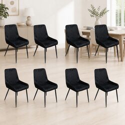 8 Dining Chairs with Padded Velvet Seats and Steel Legs