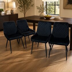 4 High Density Foam Velvet Dining Chairs with Steel Legs