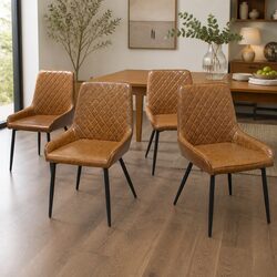 Modern Brown Faux Leather Dining Chairs Set of 4
