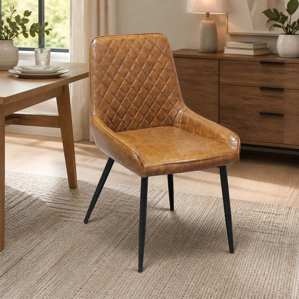 Dining Chairs x 4 Padded Seat PU Faux Leather Steel Frame Brown
