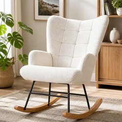Ergonomic Rocking Chair with Wood Legs and Fleece Fabric