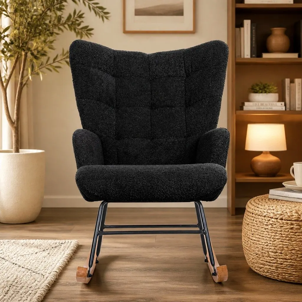 Rocking Chair Ergonomic Comfort Grey Fleece Lounge Seat