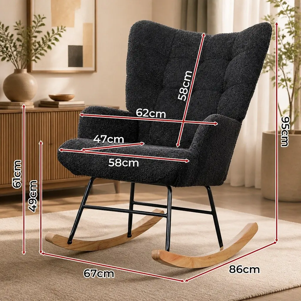 Rocking Chair Ergonomic Comfort Grey Fleece Lounge Seat