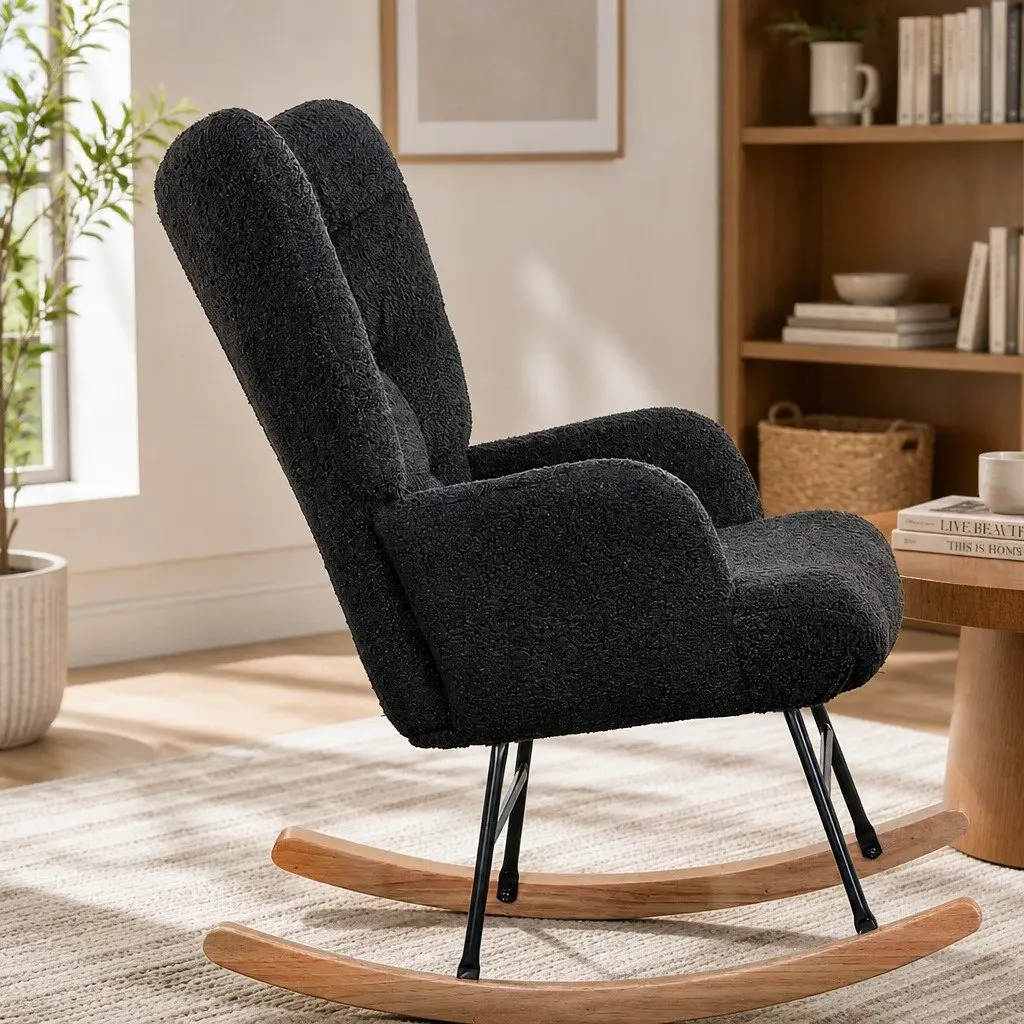 Rocking Chair Ergonomic Comfort Grey Fleece Lounge Seat