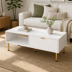 Functional Coffee Table 110cm White Gold Finish