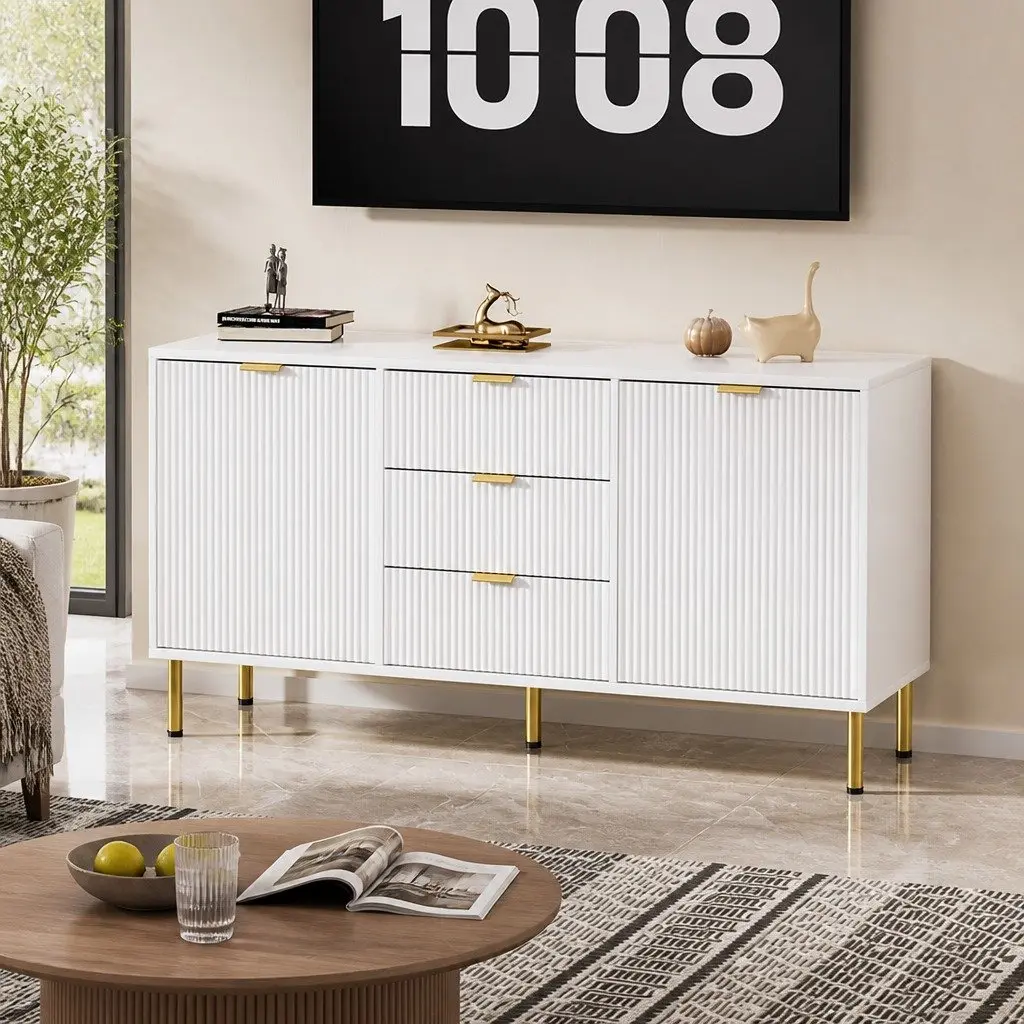Storage Sideboard Cabinet Soft-Close 3 Drawer 2 Door White