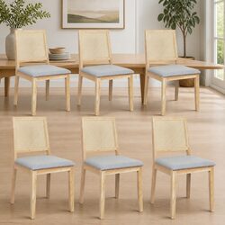 Dining Chairs Set of 6 with Solid Wood Frame and Rattan Weave