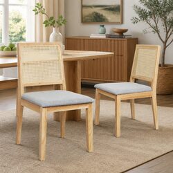 Dining Chairs Set of 2 with Open Back and Rattan Weave