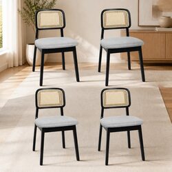 Dining Chair Set of 4 with Rattan Back and Velvet Seat
