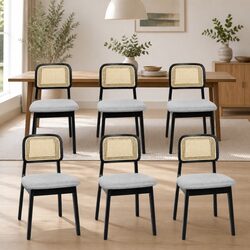 6 Dining Chairs with Rattan Weave and Solid Wood Frame
