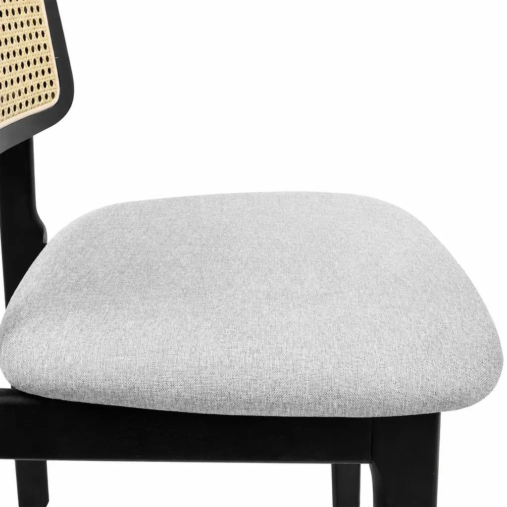 Dining Chair Set of 6 Armless Upholstered Cushioned Seat Rattan Weave Black Wood Frame