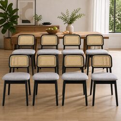 8-Piece Dining Chair Set with Rattan Backrest and Wood Frame