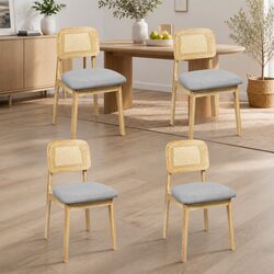 4-Piece Dining Chair Set with Rattan Woven Backrest