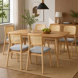 6-Piece Dining Chair Set with Armless Rattan Backrest