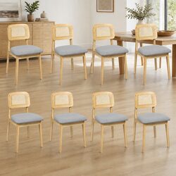 Set of 8 Armless Rattan Dining Chairs with Rubber Wood Frame