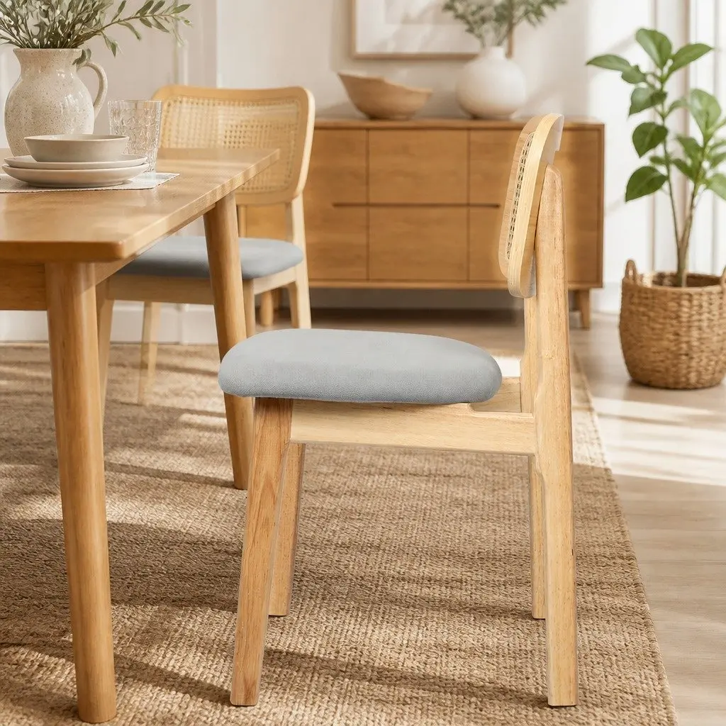 Set of 8 Armless Rattan Dining Chairs with Rubber Wood Frame