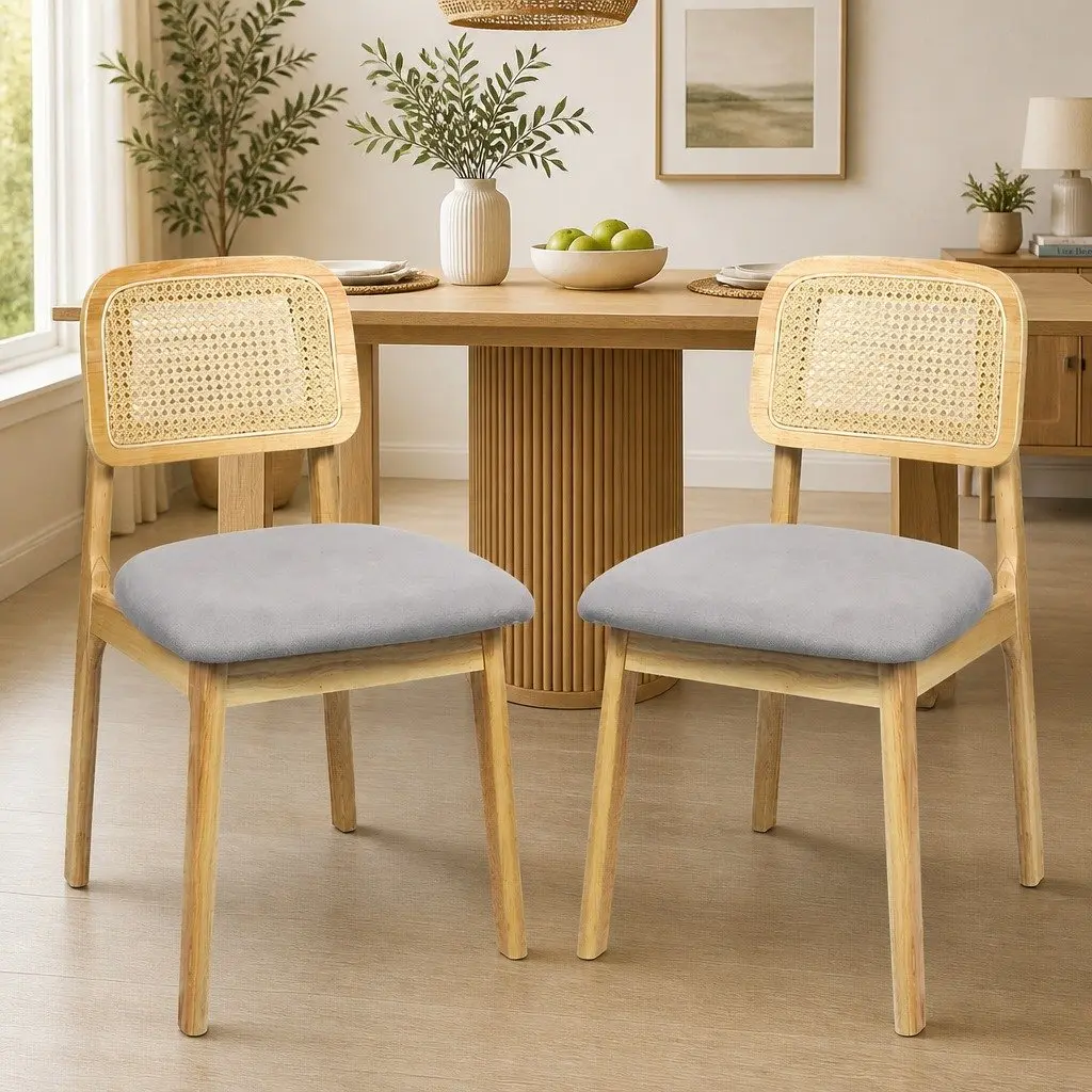 Set of 8 Armless Rattan Dining Chairs with Rubber Wood Frame