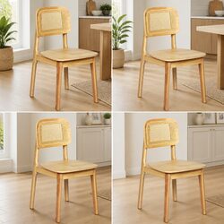 Stylish Set of 4 Natural Rattan Cane Dining Chairs