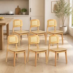 Contemporary Rattan Wooden Dining Chair Set of 6