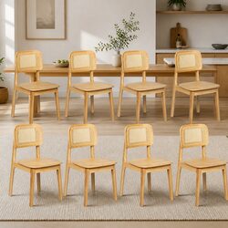 Modern 8-Piece Rattan Weave Dining Chair Set