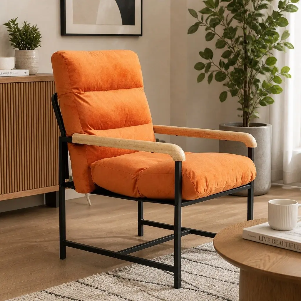 Metal Frame Accent Chair Velvet Cushion 59cm x 64cm x 74.5cm Burnt Orange