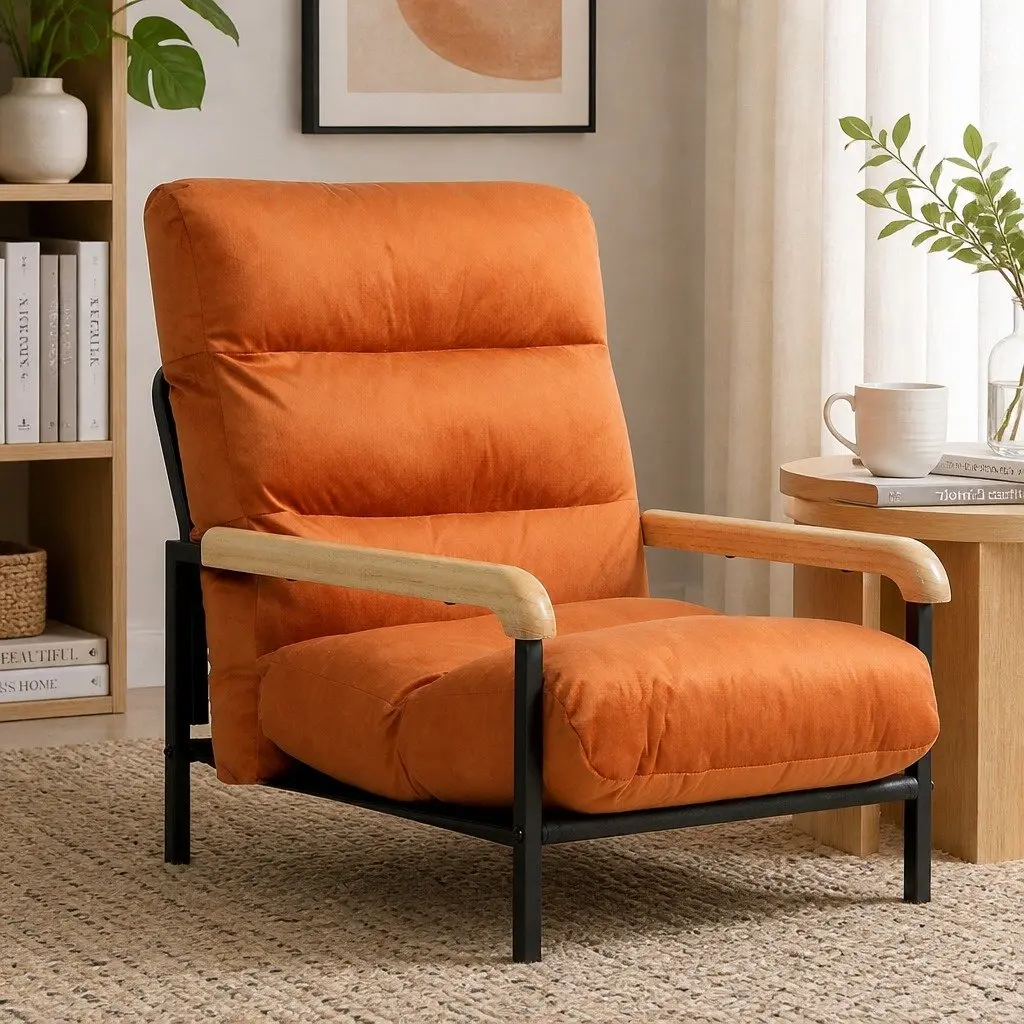 Metal Frame Accent Chair Velvet Cushion 59cm x 64cm x 74.5cm Burnt Orange