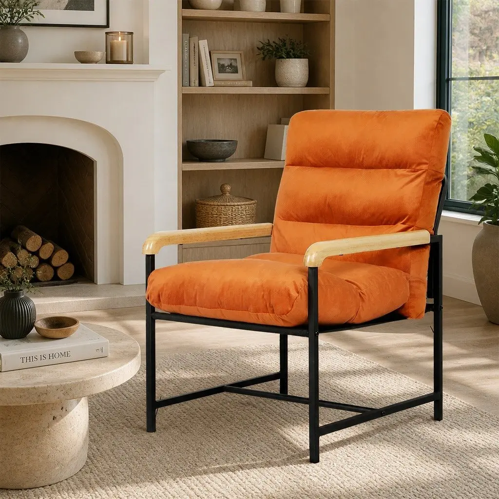 Metal Frame Accent Chair Velvet Cushion 59cm x 64cm x 74.5cm Burnt Orange