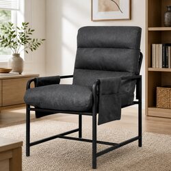 Metal Frame Lounge Chair with Dark Grey Linen Cover