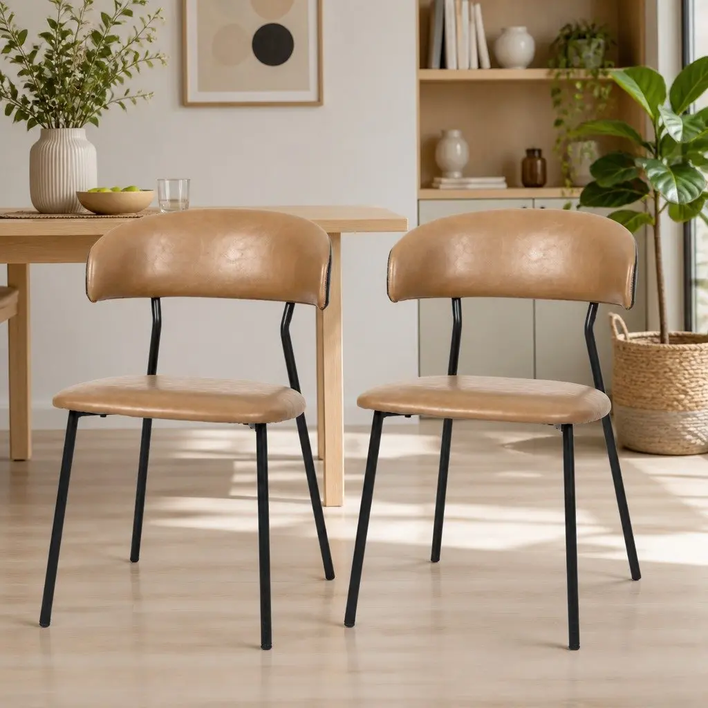 Dining Chairs Padded Seat Low Back Vintage Brown