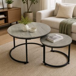 Precision Round Nesting Coffee Table Set with Metal Frame