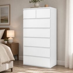 7 Drawer Tall Storage Cabinet in White for Versatile Use