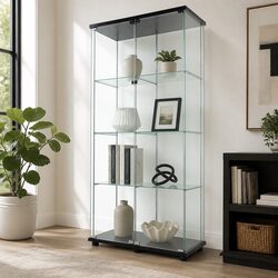 4-Tier Glass Display Cabinet with Tempered Glass Shelves