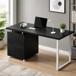 Three Drawer Black Computer Desk for Office Use