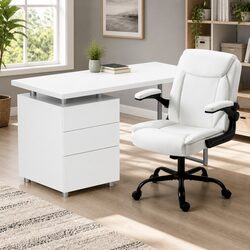Contemporary White Desk and Office Chair Set Specifications