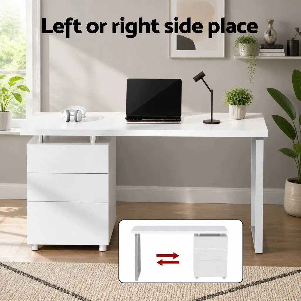 Computer Desk and Office Chair Combo Set White Contemporary Design with Storage