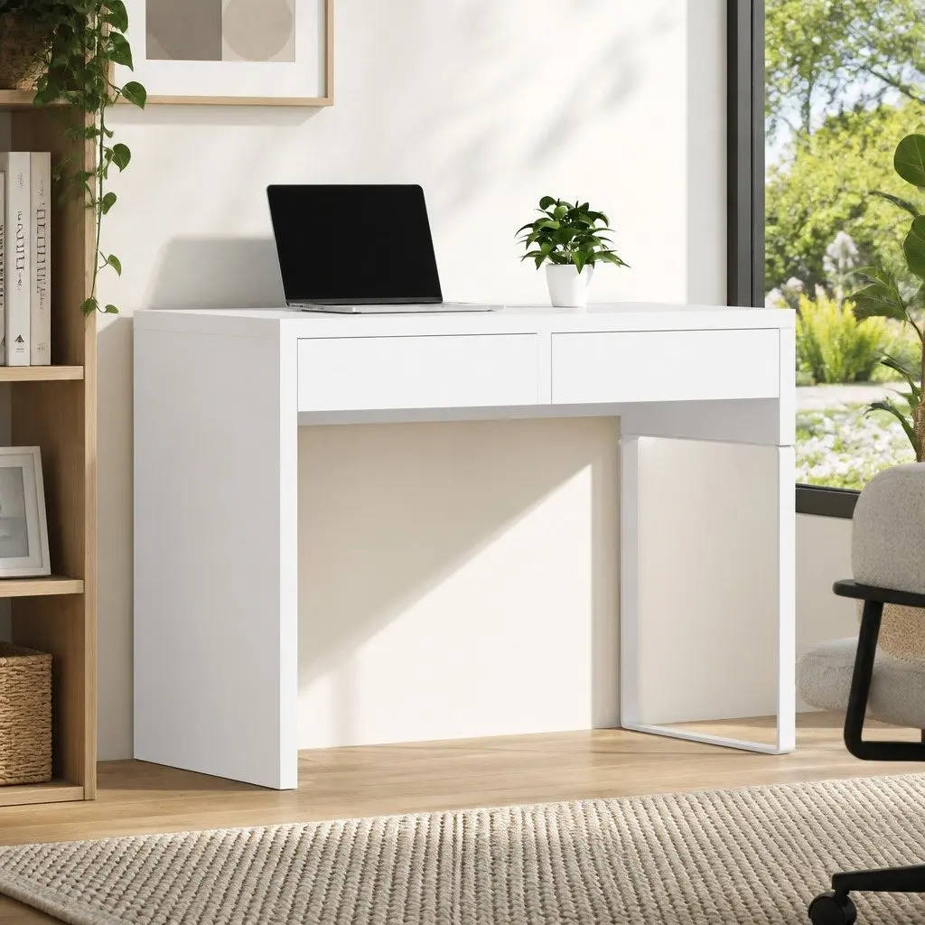 Computer Desk with Drawers White Contemporary Study Office Workstation