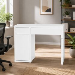 White Computer Desk with 2 Drawers and 3-Tier Storage