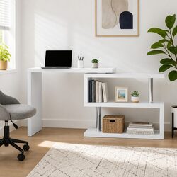 L-Shape Computer Desk with Bookshelf and Rotatable Shelf