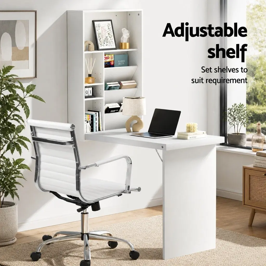 Foldable Computer Desk with Wall Mounted Storage and Office Chair Set White