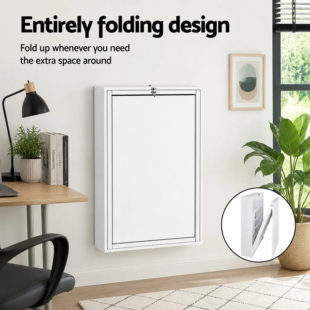 Foldable Computer Desk with Wall Mounted Storage and Office Chair Set White